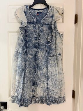 Anthropologie Acid-Wash Denim Mini Dress in Blue and White